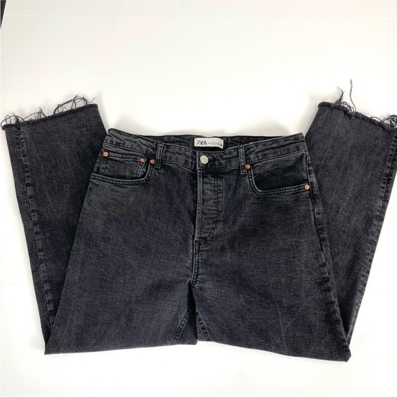 Zara black dark gray raw frayed hem cropped flare denim jeans - stretchy - Picture 8 of 9